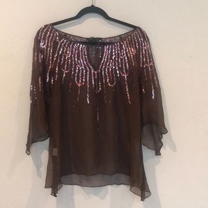 BCBGMaxAzria 100% silk top with sequins.